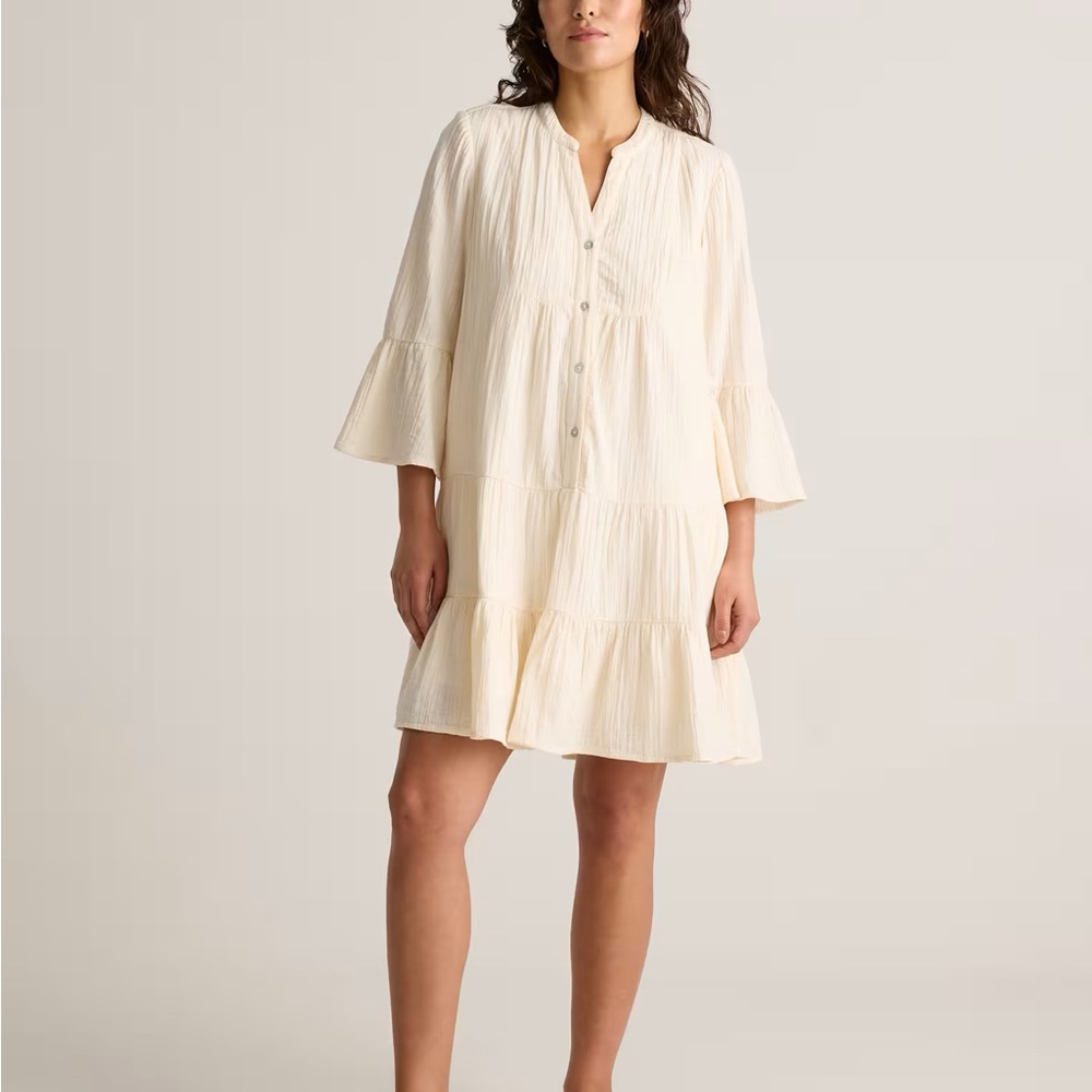 Quince 100% Organic Cotton Gauze Long Sleeve Tiered Mini Dress
